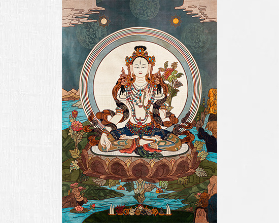 White Tara Applique Thangka Hand Stitched Silk Applique Tibetan Buddhist Thangka